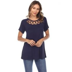 Women's White Mark Crisscross Cutout Short Sleeve Top -White Mark Sales unnamed file 1003