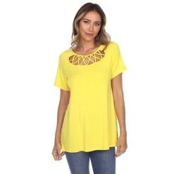 Women's White Mark Crisscross Cutout Short Sleeve Top -White Mark Sales unnamed file 1004