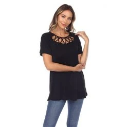 Women's White Mark Crisscross Cutout Short Sleeve Top -White Mark Sales unnamed file 1005