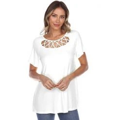 Women's White Mark Crisscross Cutout Short Sleeve Top -White Mark Sales unnamed file 1008