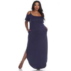 Plus Size White Mark Cold-Shoulder Maxi Dress Dark Blue -White Mark Sales unnamed file 1036