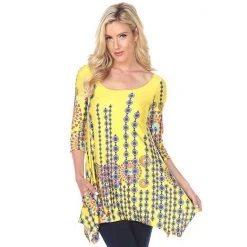 Women's White Mark Printed Tunic Top Yellow Circles