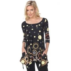 Women's White Mark Printed Tunic Top Yellow Circles -White Mark Sales unnamed file 1053