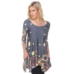 Women's White Mark Printed Tunic Top Yellow Circles -White Mark Sales unnamed file 1057