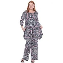 Plus Size White Mark Printed Tunic And Pant Set Blue -White Mark Sales unnamed file 1063