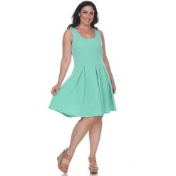 Plus Size White Mark Jenara Fit & Flare Dress Green -White Mark Sales unnamed file 1067