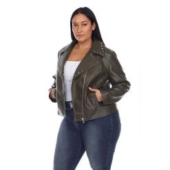 Plus Size White Mark Faux Leather Jacket Grey -White Mark Sales unnamed file 1084