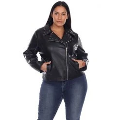 Plus Size White Mark Faux Leather Jacket Grey -White Mark Sales unnamed file 1088