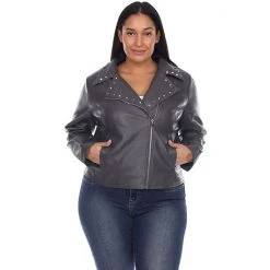 Plus Size White Mark Faux Leather Jacket Grey -White Mark Sales unnamed file 1089