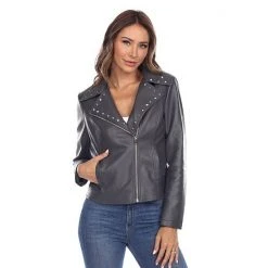 Women's White Mark Faux-Leather Jacket Grey -White Mark Sales unnamed file 1095