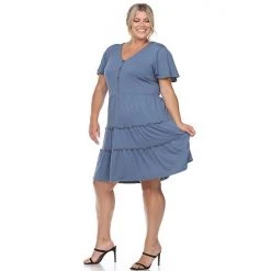 Plus Size White Mark Short Sleeve V-Neck Tiered Dress -White Mark Sales unnamed file 1103
