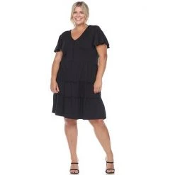 Plus Size White Mark Short Sleeve V-Neck Tiered Dress -White Mark Sales unnamed file 1104