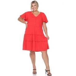 Plus Size White Mark Short Sleeve V-Neck Tiered Dress -White Mark Sales unnamed file 1105