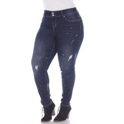 Plus Size White Mark Paint Splatter Skinny Jeans Blue -White Mark Sales unnamed file 1112