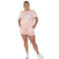 Plus Size White Mark 2-Piece Tee & Shorts Lounge Set Gray Tie Dye -White Mark Sales unnamed file 1127