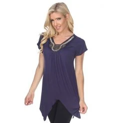 Women's White Mark Embellished Handkerchief Tee Navy -White Mark Sales unnamed file 1174