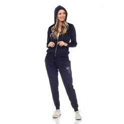 Women's White Mark Rhinestone 2-Piece Velour Tracksuit Set Pink