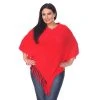Plus Size White Mark Solid Fringe Poncho Red