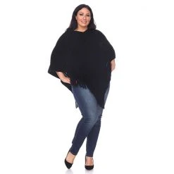 Plus Size White Mark Solid Fringe Poncho Red -White Mark Sales unnamed file 1231