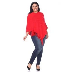 Plus Size White Mark Solid Fringe Poncho Red -White Mark Sales unnamed file 1232