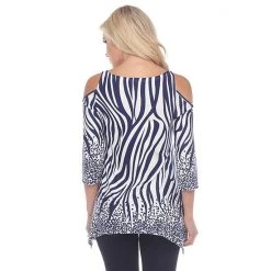 Women's White Mark Printed Cold Shoulder Tunic Top Blue Circles -White Mark Sales unnamed file 1256