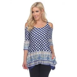 Women's White Mark Printed Cold Shoulder Tunic Top Blue Circles -White Mark Sales unnamed file 1260
