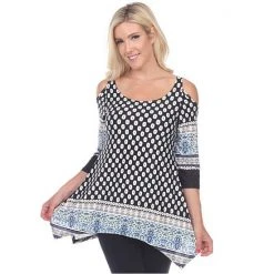 Women's White Mark Printed Cold Shoulder Tunic Top Blue Circles -White Mark Sales unnamed file 1261