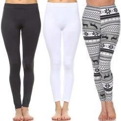 Women's White Mark Pack Of 3 Leggings Snowflake Reindeer -White Mark Sales unnamed file 1327