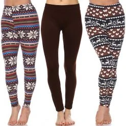 Women's White Mark Pack Of 3 Leggings Snowflake Reindeer -White Mark Sales unnamed file 1328