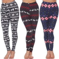 Women's White Mark Pack Of 3 Leggings Snowflake Reindeer -White Mark Sales unnamed file 1330