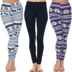 Women's White Mark Pack Of 3 Leggings Snowflake Reindeer -White Mark Sales unnamed file 1331