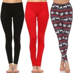 Women's White Mark Pack Of 3 Leggings Snowflake Reindeer -White Mark Sales unnamed file 1335