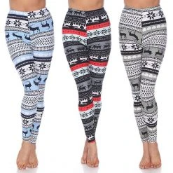 Women's White Mark Pack Of 3 Leggings Snowflake Reindeer -White Mark Sales unnamed file 1339