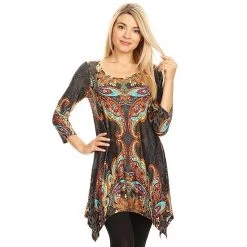 Women's White Mark Marlene Tunic Top Blue Multi Print -White Mark Sales unnamed file 1342