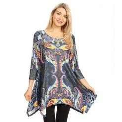 Women's White Mark Marlene Tunic Top Blue Multi Print -White Mark Sales unnamed file 1344