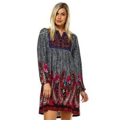 Women's White Mark Smocked Paisley Sweaterdress Gray -White Mark Sales unnamed file 1373