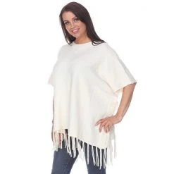 Women's White Mark Button Fringe Poncho -White Mark Sales unnamed file 1384