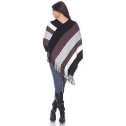 Women's White Mark Striped Fringe Poncho -White Mark Sales unnamed file 1386