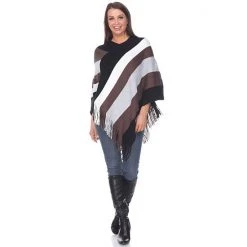 Women's White Mark Striped Fringe Poncho -White Mark Sales unnamed file 1387