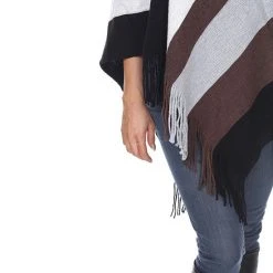 Women's White Mark Striped Fringe Poncho -White Mark Sales unnamed file 1388