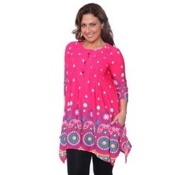 Plus Size White Mark Medallion Shark-Bite Tunic Black Beige