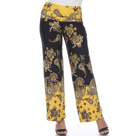 Women's White Mark Paisley Palazzo Pants Yellow 7 Women's White Mark Paisley Palazzo Pants Yellow - Image 5