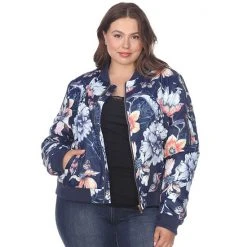 White Mark Women's White Floral Bomber Jacket Black