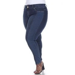 Plus Size White Mark Leopard Print Panel Super Stretch Skinny Jeans