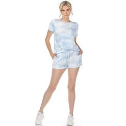 Women's White Mark 2-Piece Tie-Dye Tee & Shorts Lounge Set Gray Tie Dye