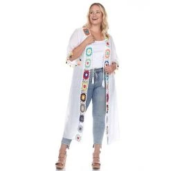 Plus Size White Mark Crochet-Trim Long Cover-Up