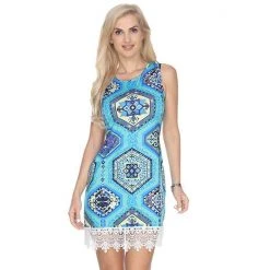Women's White Mark Crochet-Trim Printed Mini Dress White Black