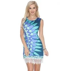 Women's White Mark Crochet-Trim Printed Mini Dress White Black -White Mark Sales unnamed file 1553