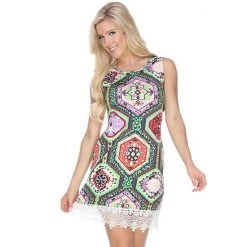 Women's White Mark Crochet-Trim Printed Mini Dress White Black -White Mark Sales unnamed file 1556