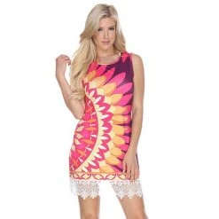 Women's White Mark Crochet-Trim Printed Mini Dress White Black -White Mark Sales unnamed file 1557